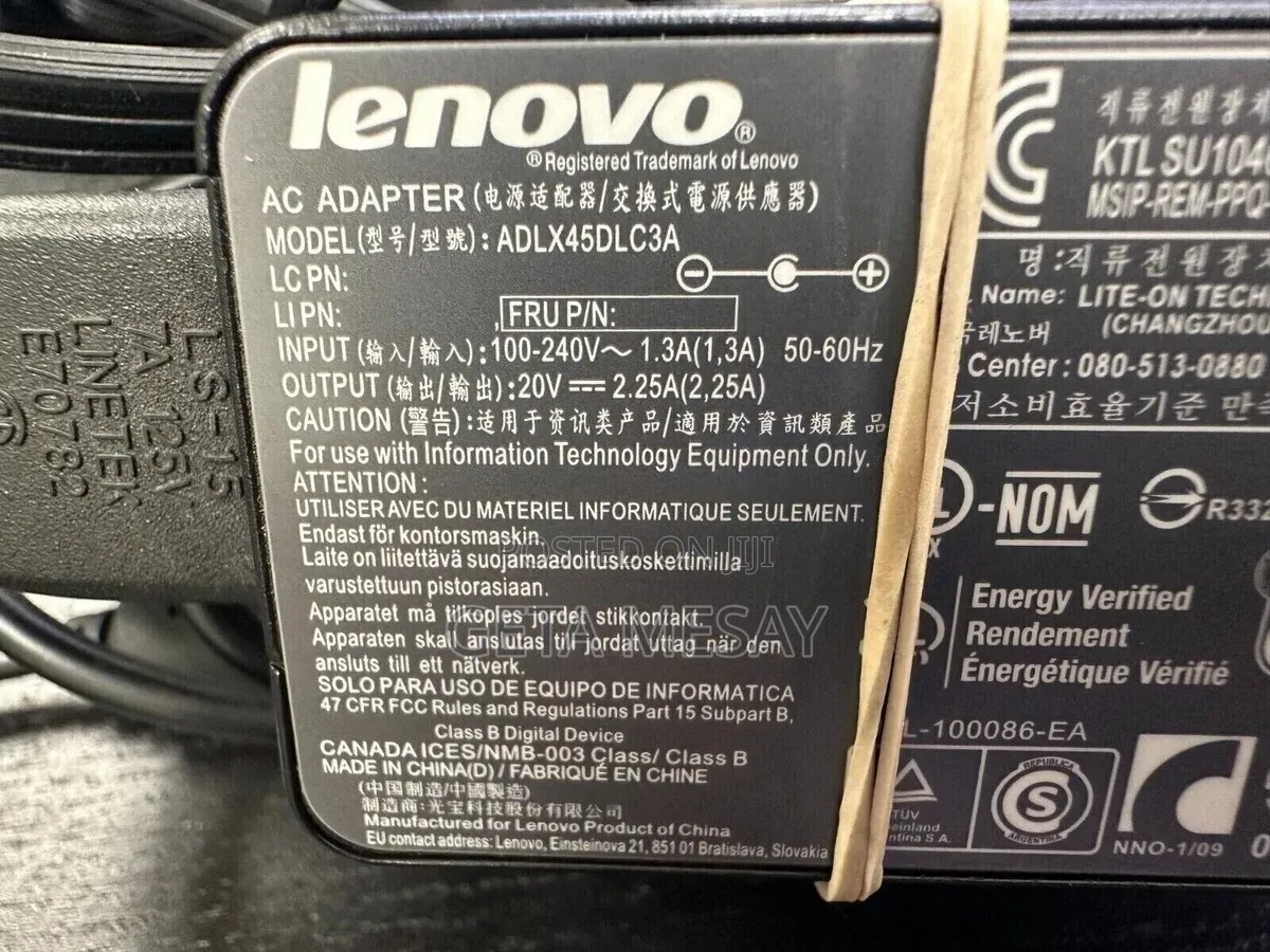 Lenovo Laptop PC Notebook Adapter Charger - 20V, 2.25A, 45W