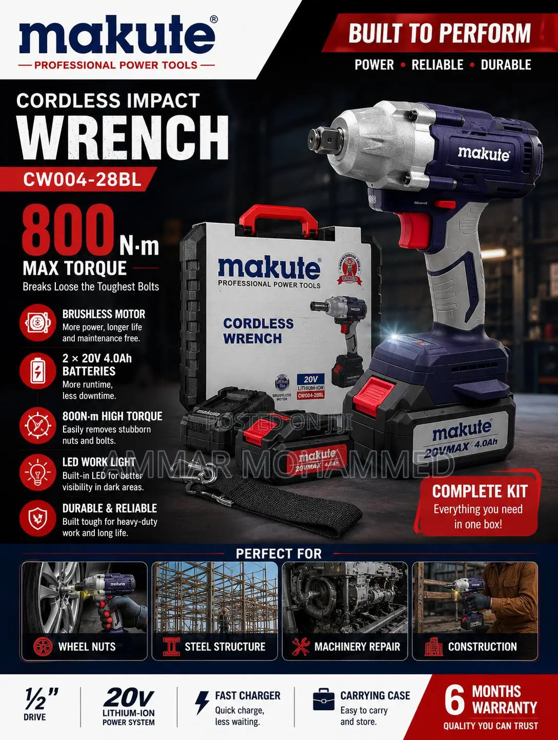 Cordless Impact Wrench 800n.m.