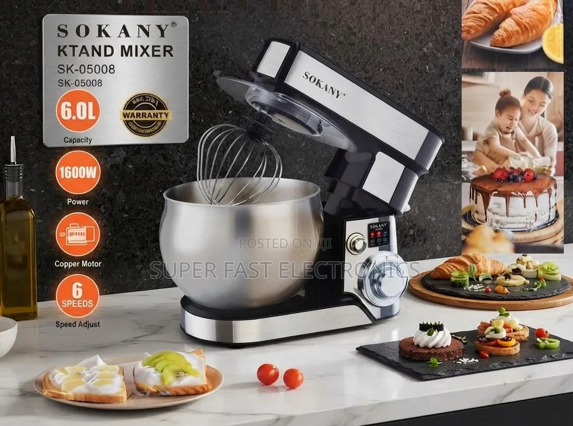 SOKANY Kitchen Master Stand Mixer Powerful 1600W Copper Motor 6.0L