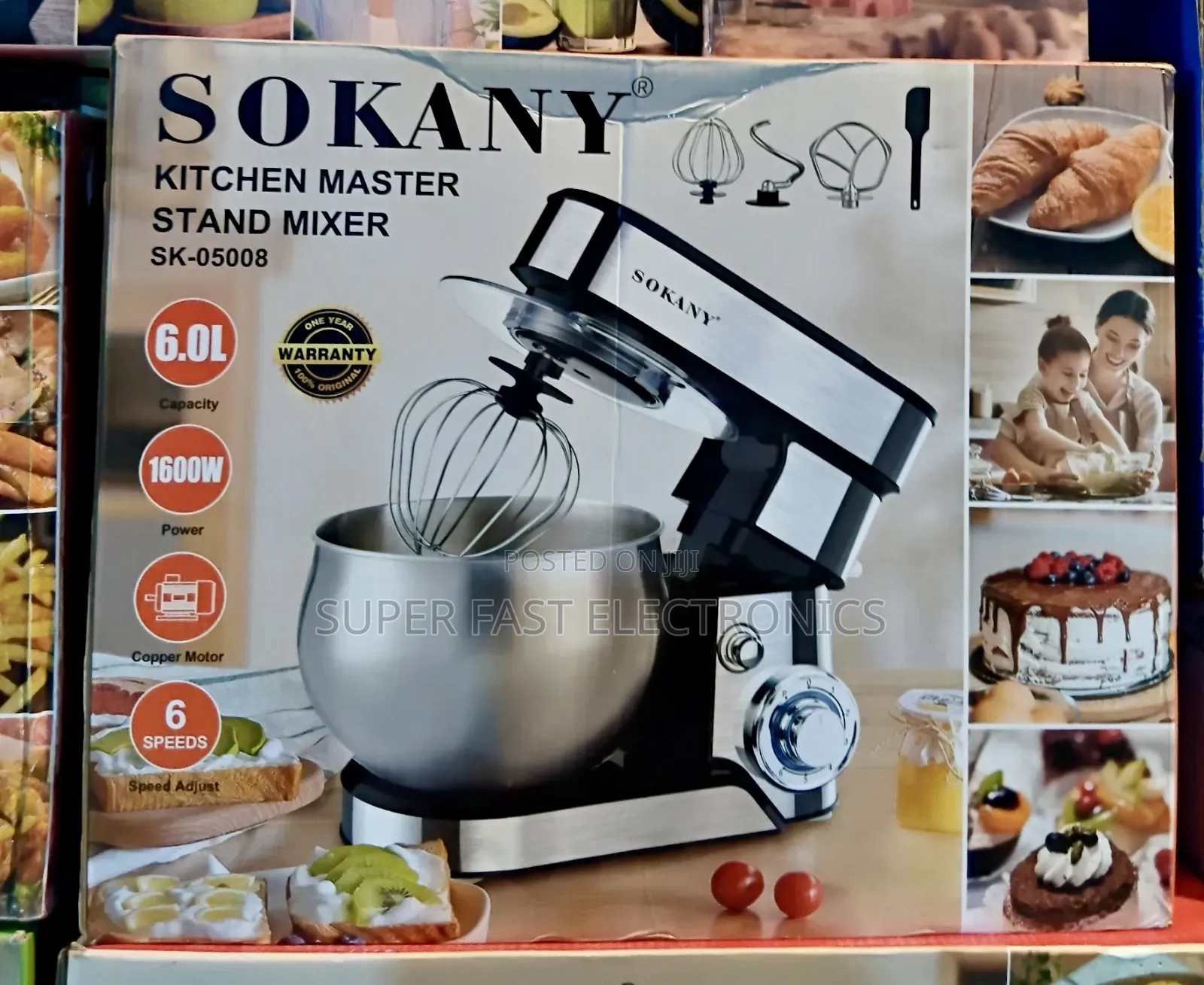 SOKANY Kitchen Master Stand Mixer  – 6L, 1600W Copper Motor, 6-Speed