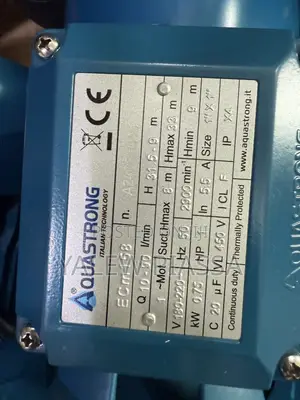 N Aquastrong ECm158 Centrifugal Water Pump Data Plate Rated At