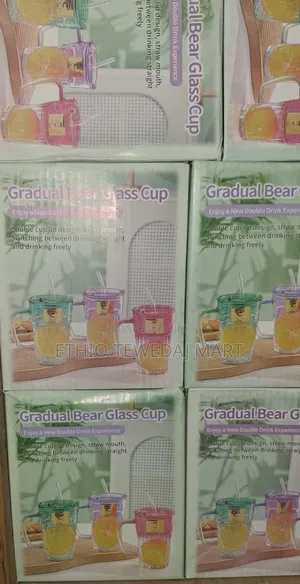 Bear Handle ||  Drinking Water Bottle | Gradual Bear Glass Cup W Straw