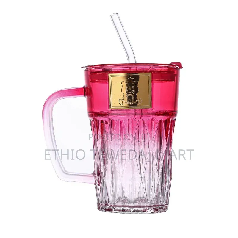 Bear Handle ||  Drinking Water Bottle | Gradual Bear Glass Cup W Straw