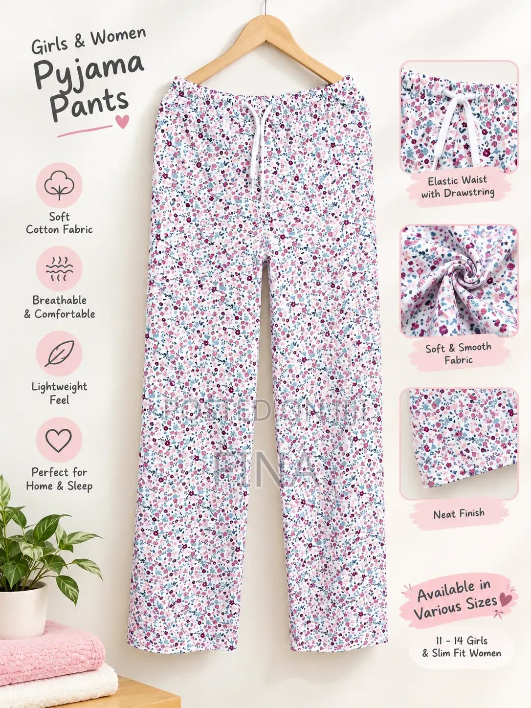 Girls’ Pajama Set (11–14 Years) & Slim-Fit Women