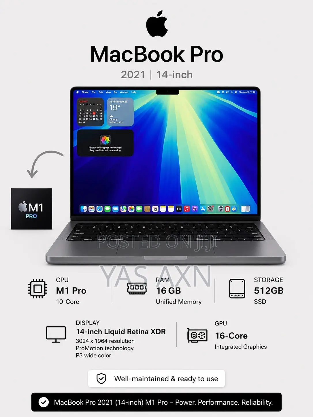 New Laptop Apple MacBook Pro 2021 M1 16GB Apple M1 Pro SSD 512GB