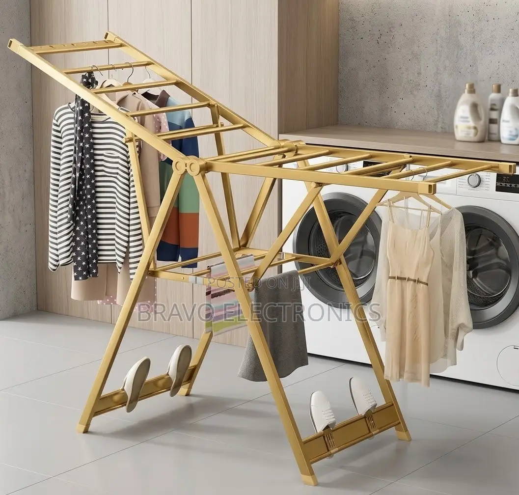 Gold-Colored, Foldable Aluminum Alloy Clothes Drying Rack