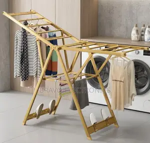 Gold-Colored, Foldable Aluminum Alloy Clothes Drying Rack