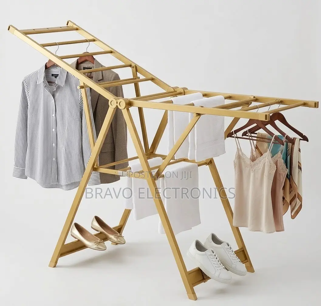 Gold-Colored, Foldable Aluminum Alloy Clothes Drying Rack
