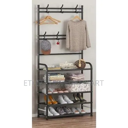 5-Tier Shoe Rack Organizer + Simple Floor Coat Hat Rack With 8 Hooks