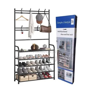 5-Tier Shoe Rack Organizer + Simple Floor Coat Hat Rack With 8 Hooks