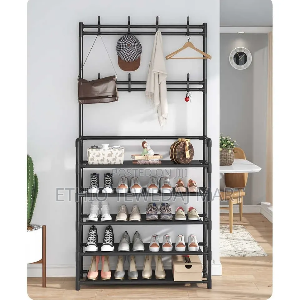5-Tier Shoe Rack Organizer + Simple Floor Coat Hat Rack With 8 Hooks