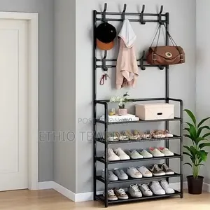 5-Tier Shoe Rack Organizer + Simple Floor Coat Hat Rack With 8 Hooks