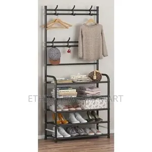 5-Tier Shoe Rack Organizer + Simple Floor Coat Hat Rack With 8 Hooks