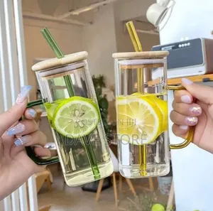 Glass Drinking Mug With Straw