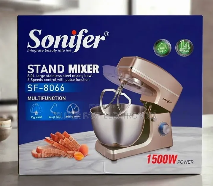 Sonifer Stand Mixer – 1500W Powerful Motor, 8.0L Stainless Steel Bowl