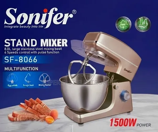 Sonifer Stand Mixer, Featuring a Powerful 1500W Motor and a Large 8.0L