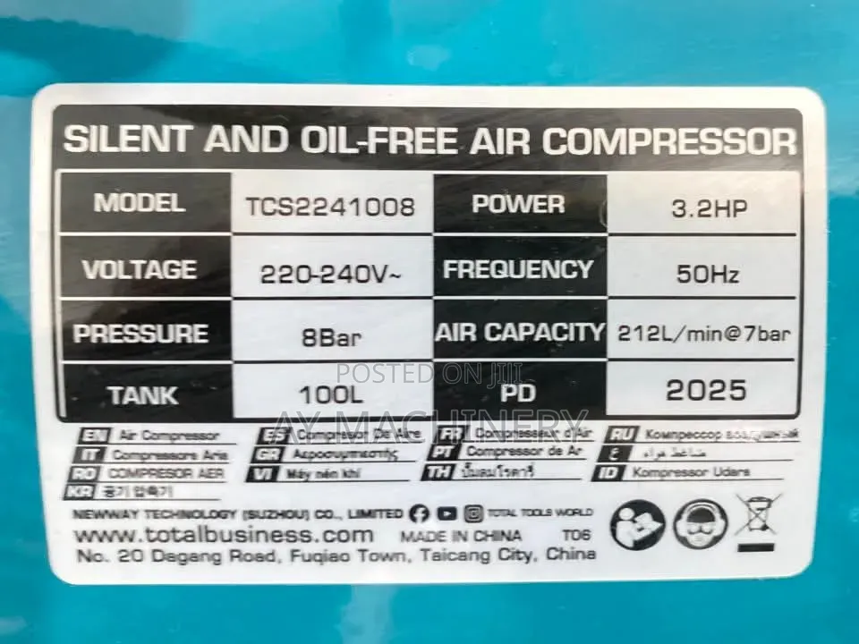 Total Silent Compressor 100litre 3.2HP