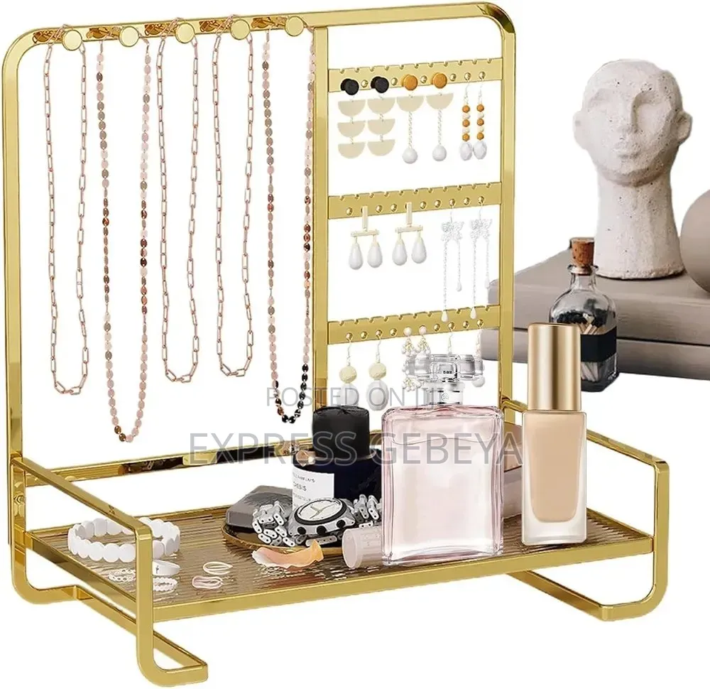 Jewellery Organizer Rack የአንገት ሀብል፣የጆሮ ጌጥ፣ መዋቢያዎችን የምታስቀምጡበት አስፈላጊ ዕቃ