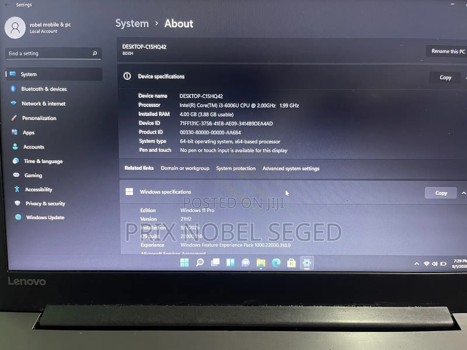 Laptop Lenovo 4GB Intel Core i3 SSD 256GB