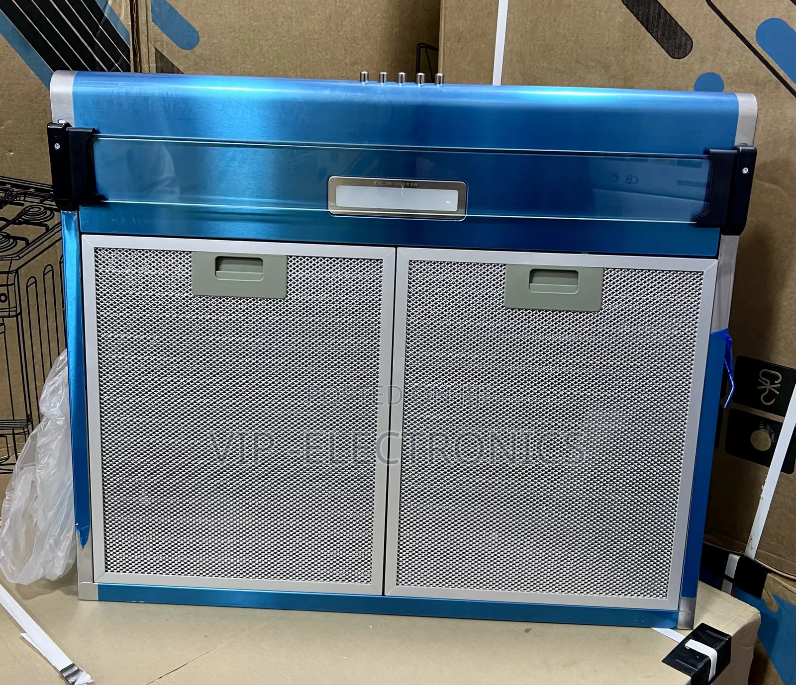 Modern Blue Kitchen Extractor Hood With Dual Mesh Filters