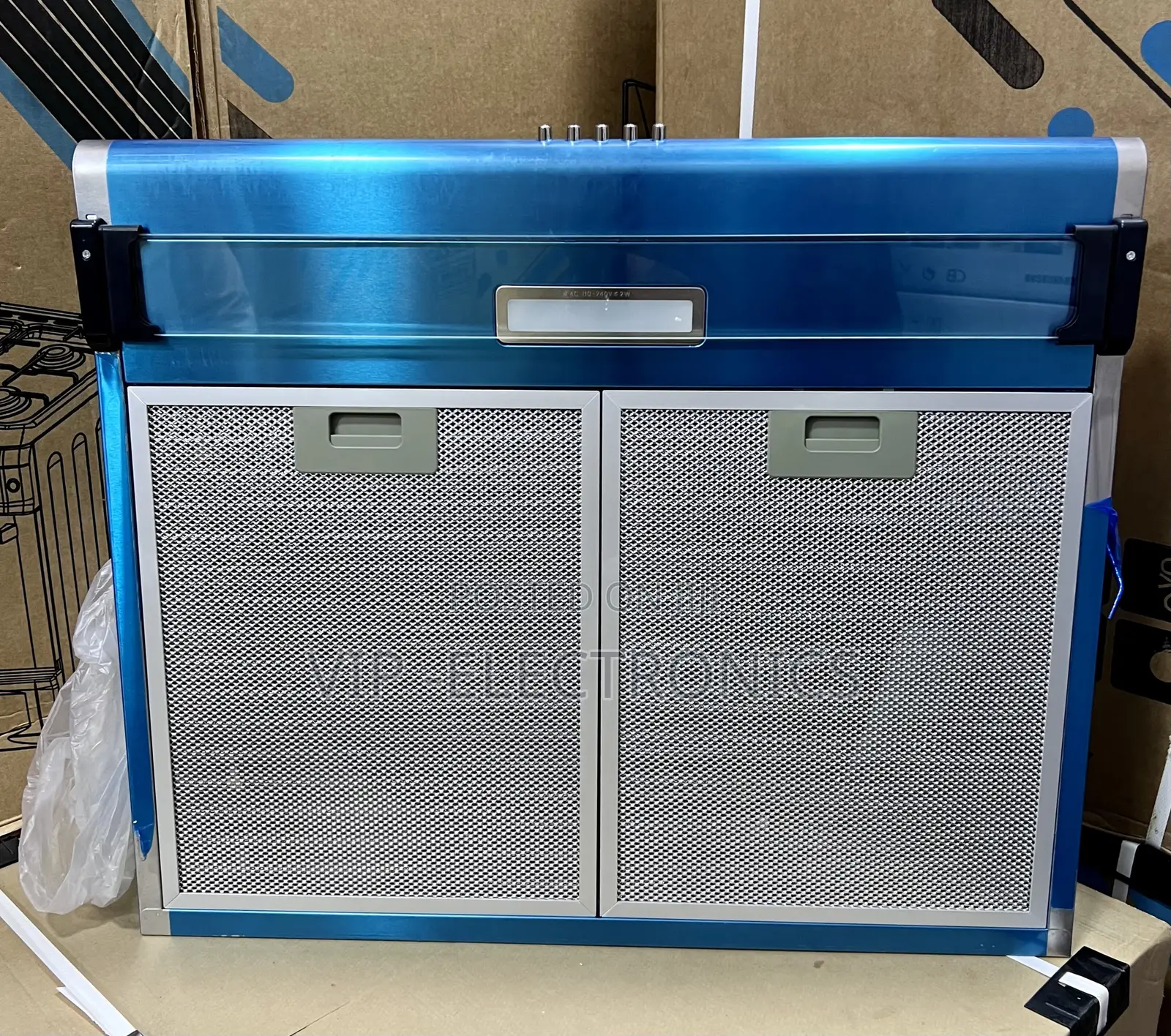 Modern Blue Kitchen Extractor Hood With Dual Mesh Filters