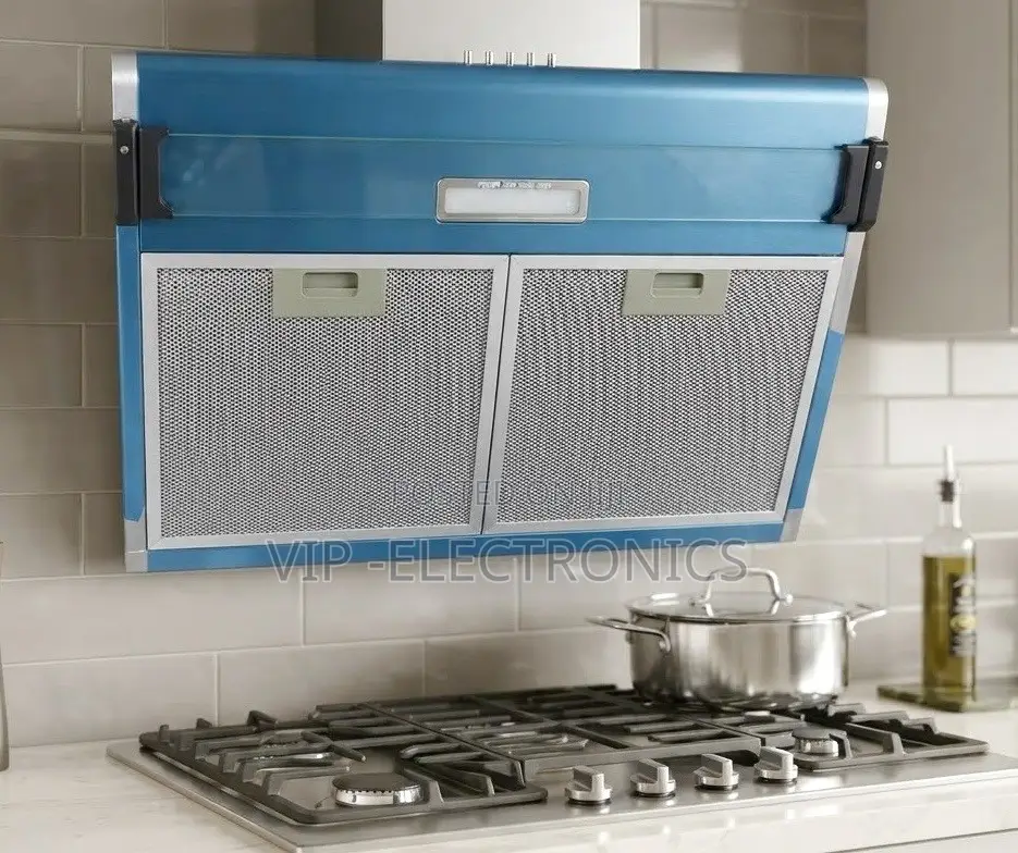 Modern Blue Kitchen Extractor Hood With Dual Mesh Filters
