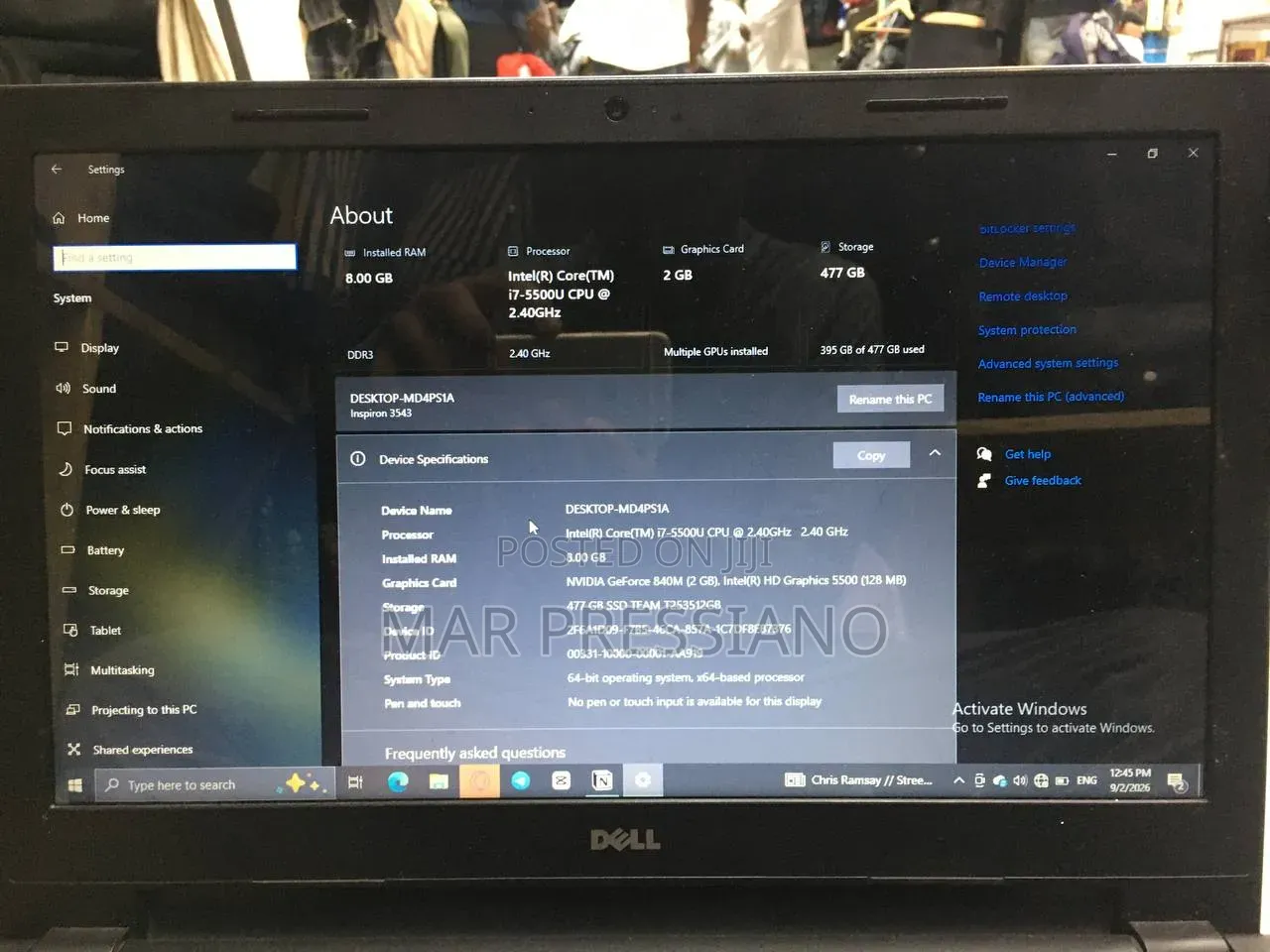 Laptop Dell Inspiron 14 3465 8GB Intel Core i7 SSD 512GB