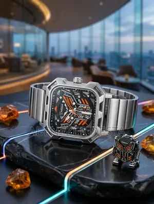 Silver-Tone Automatic Mechanical Wristwatch With a Distinctive Square