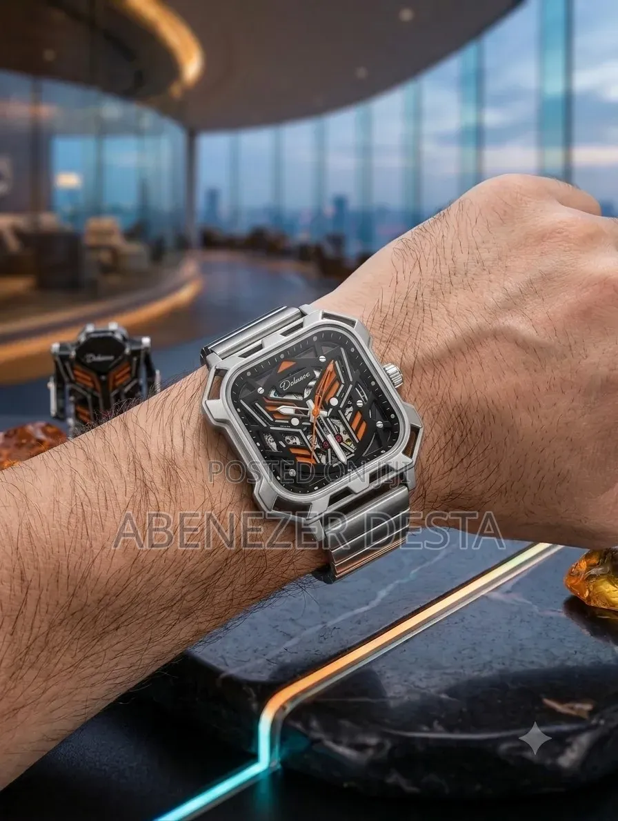 Silver-Tone Automatic Mechanical Wristwatch With a Distinctive Square