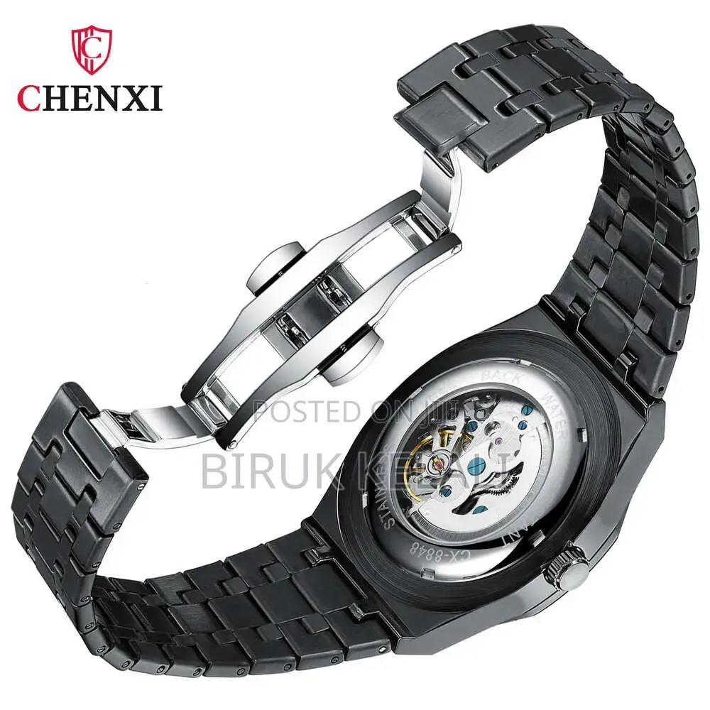 CHENXI 8848 Skeleton Mechanical Watch Featuring a Black Octagonal