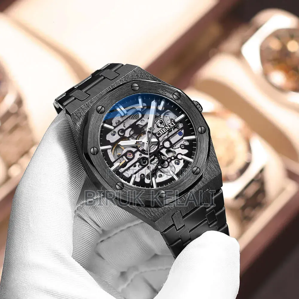 CHENXI 8848 Skeleton Mechanical Watch Featuring a Black Octagonal