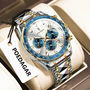 POEDAGAR 815 Men's Quartz Chronograph Watch Featuring a Silver-Tone