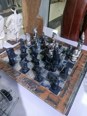 Handcrafted African Stone Chess Set With Wooden Board - Decorative