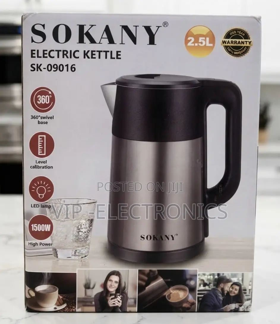Sokany Electric Kettle Hot Water Boiler 2.5L Stainless Steel (1500W)
