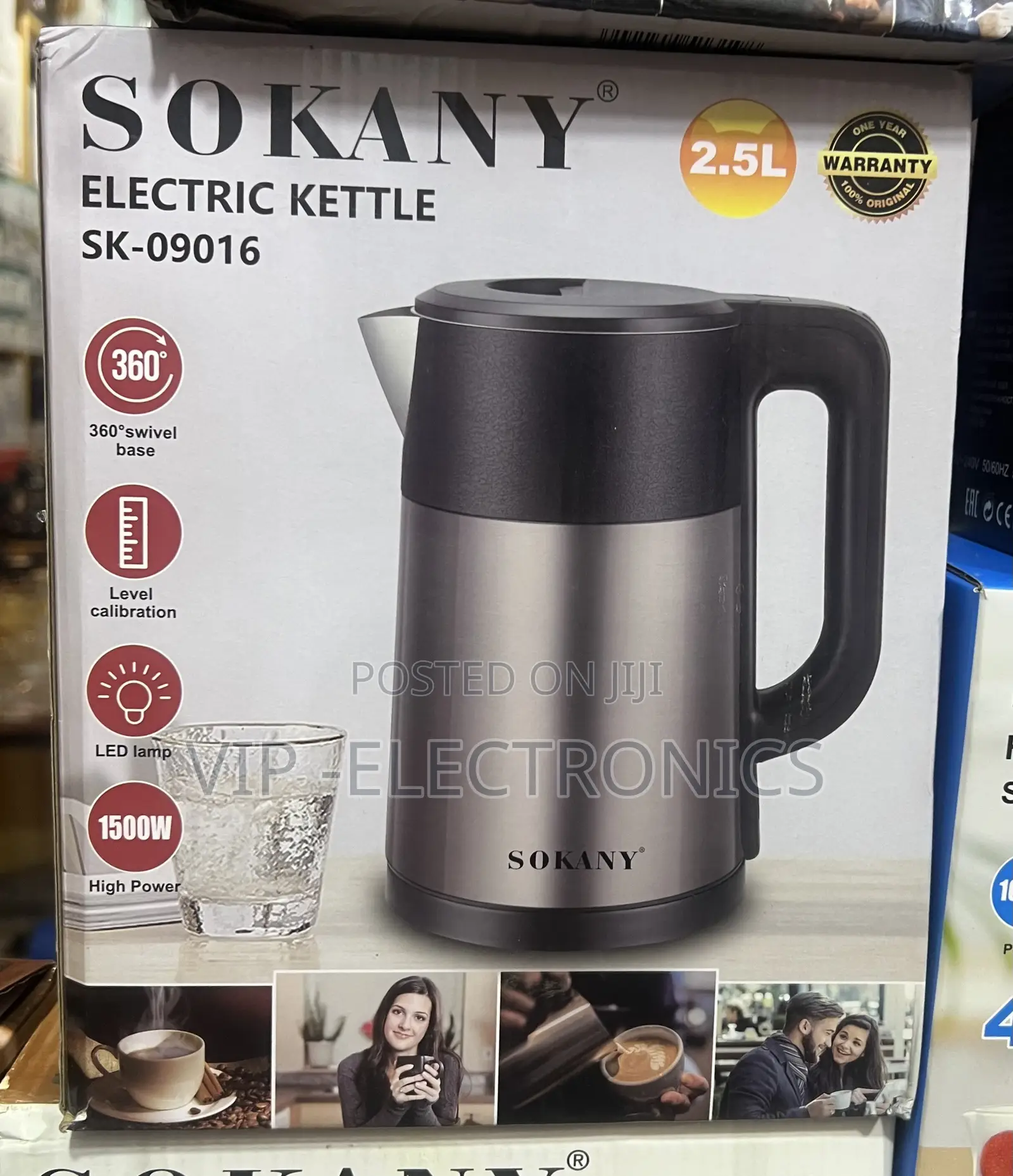 Sokany Electric Kettle Hot Water Boiler 2.5L Stainless Steel (1500W)