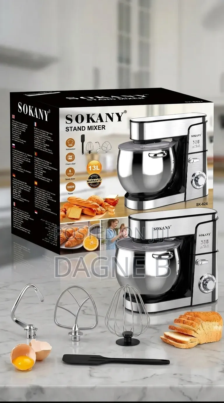 Mixer Sokany 624 Dough Kneading Machine ሶካኒ የሊጥ ማቡኪያ 13litre