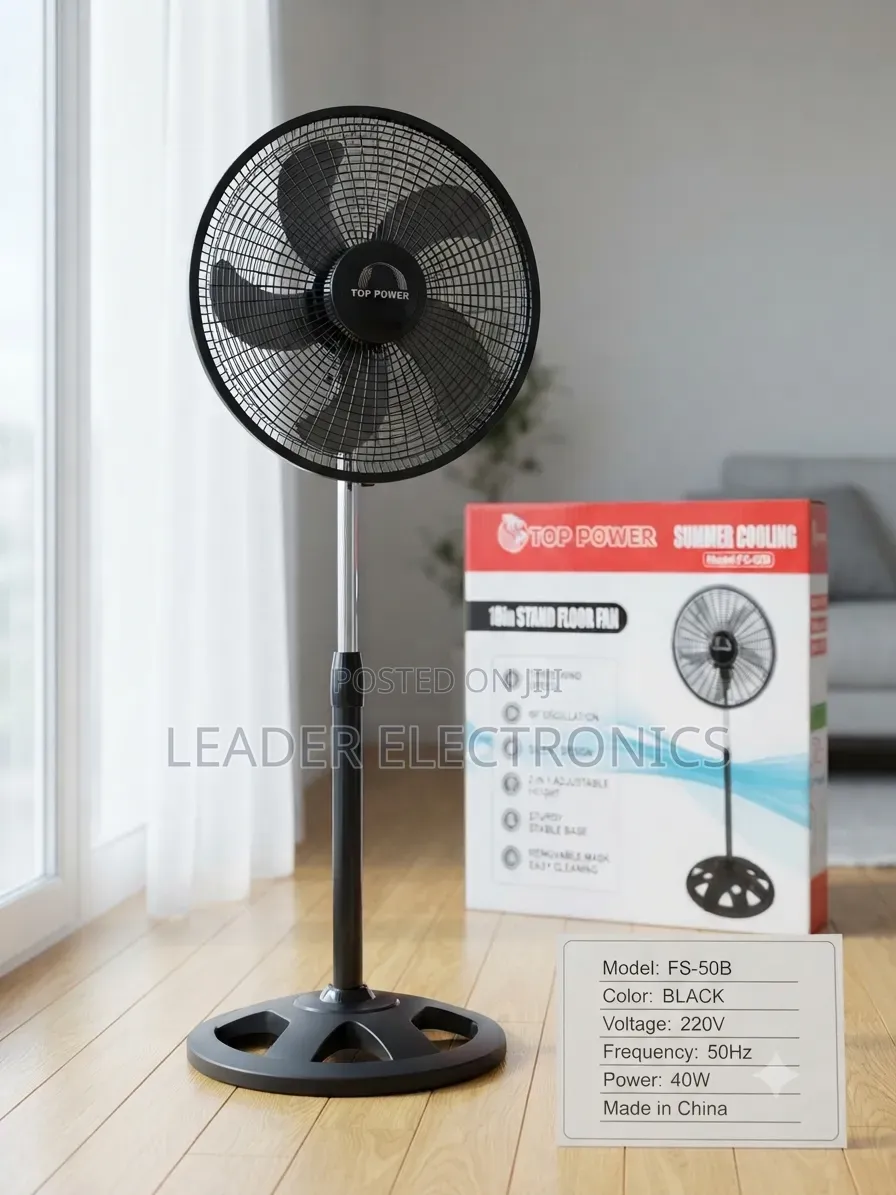 Top Power 18" Stand Floor Fan – Powerful Airflow, Adjustable Height