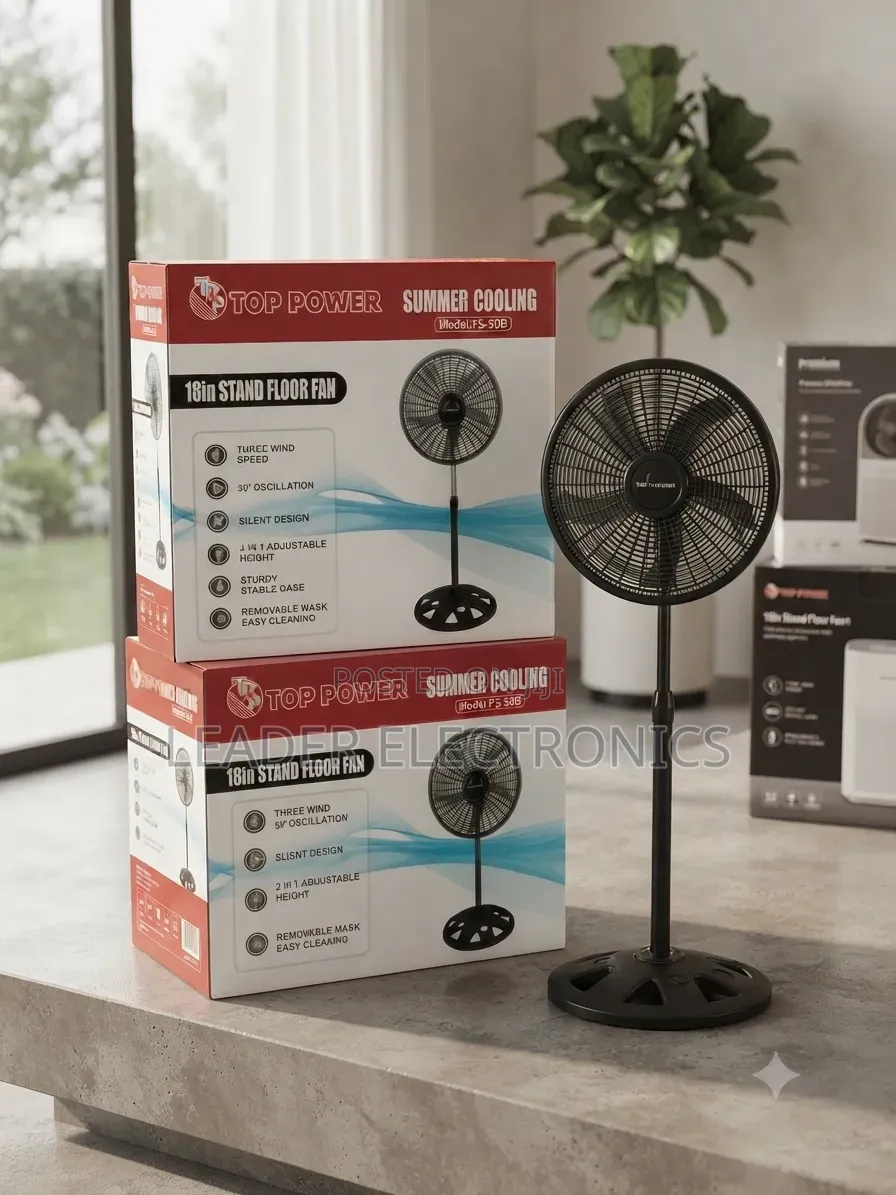 Top Power 18" Stand Floor Fan – Powerful Airflow, Adjustable Height