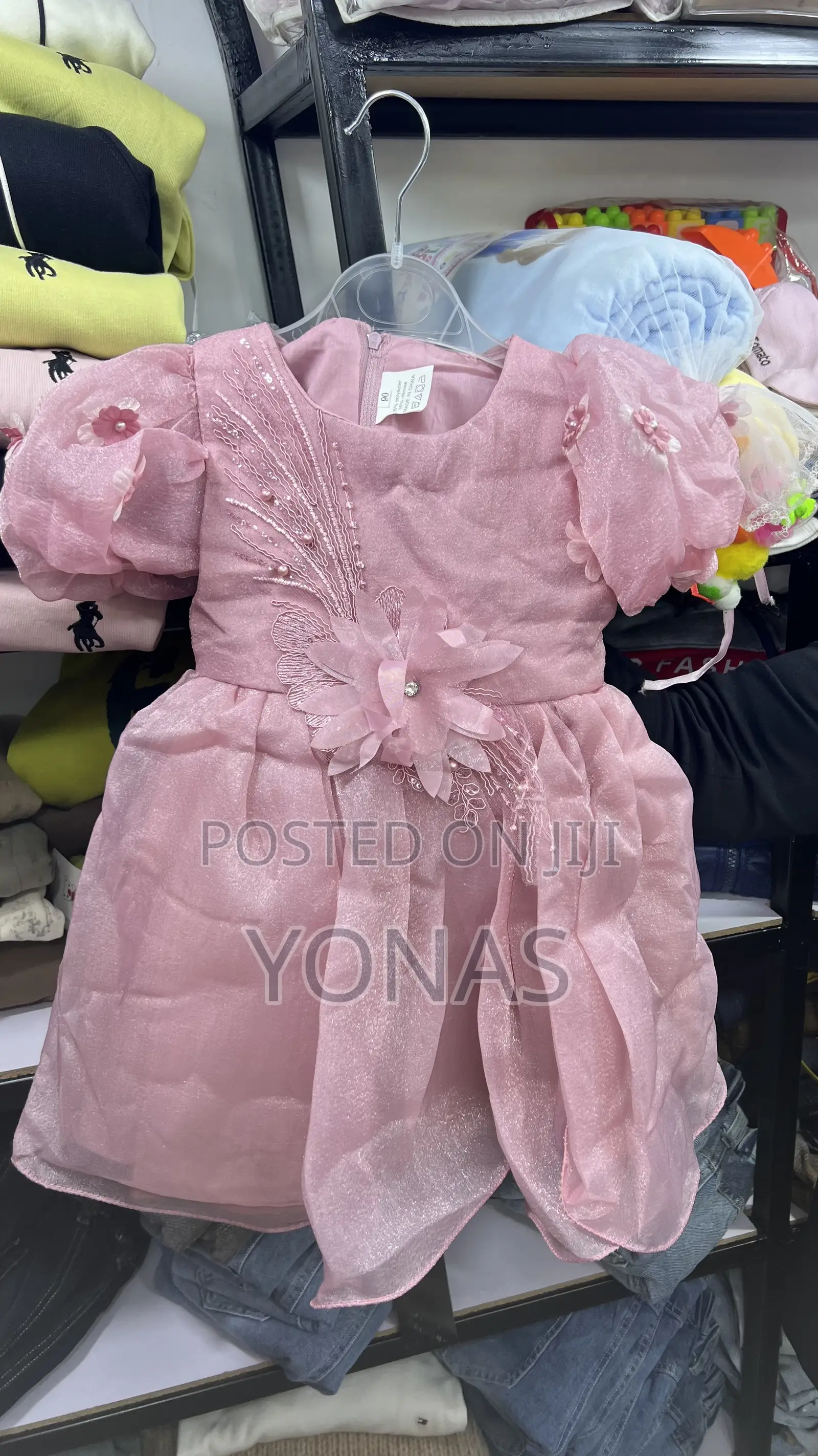 Girls Floral Embellished Puff-Sleeve Party Dress