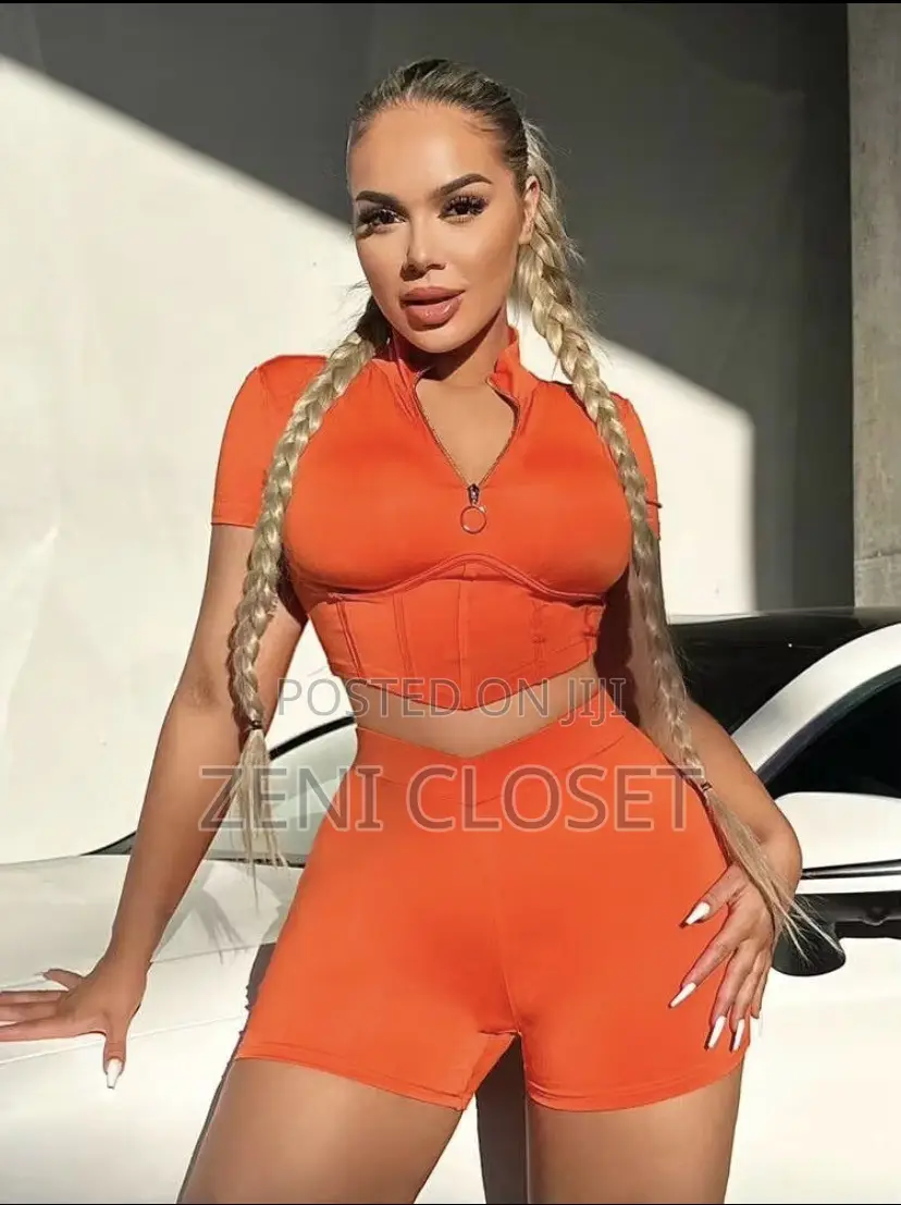 SHEIN SXY Zip-Up Crop Tee & Biker Shorts Set