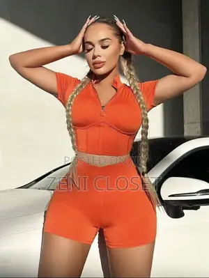 SHEIN SXY Zip-Up Crop Tee & Biker Shorts Set