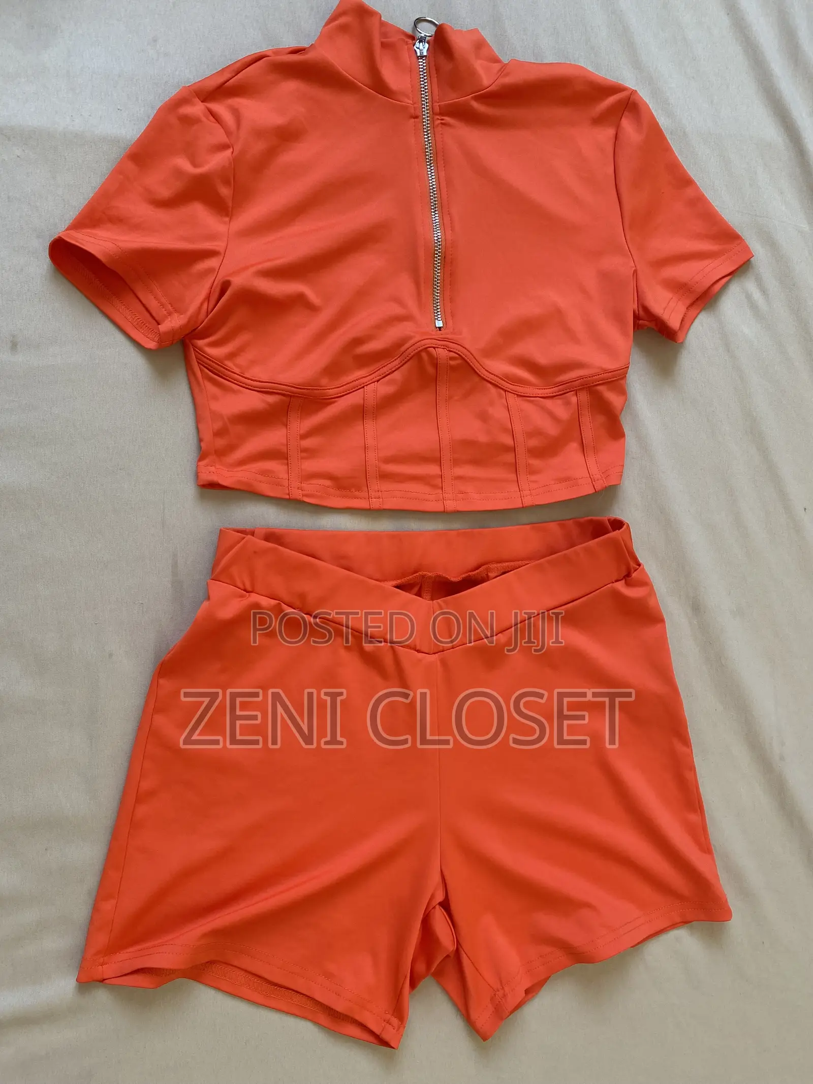 SHEIN SXY Zip-Up Crop Tee & Biker Shorts Set