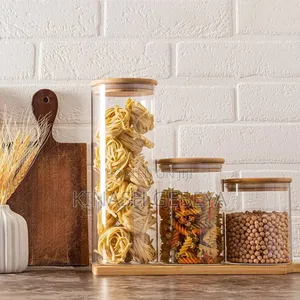 4pcs Storage Jar With Sealing Bamboo Lid