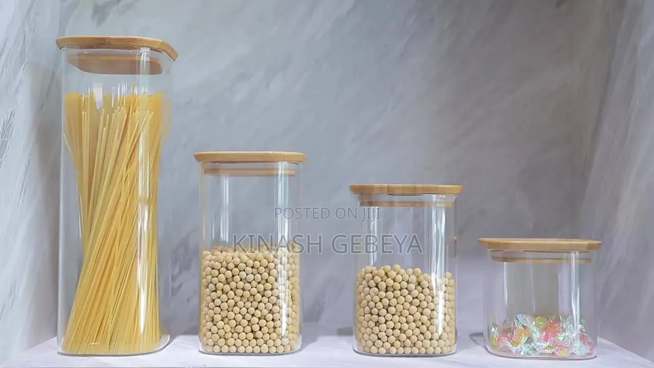 4pcs Storage Jar With Sealing Bamboo Lid