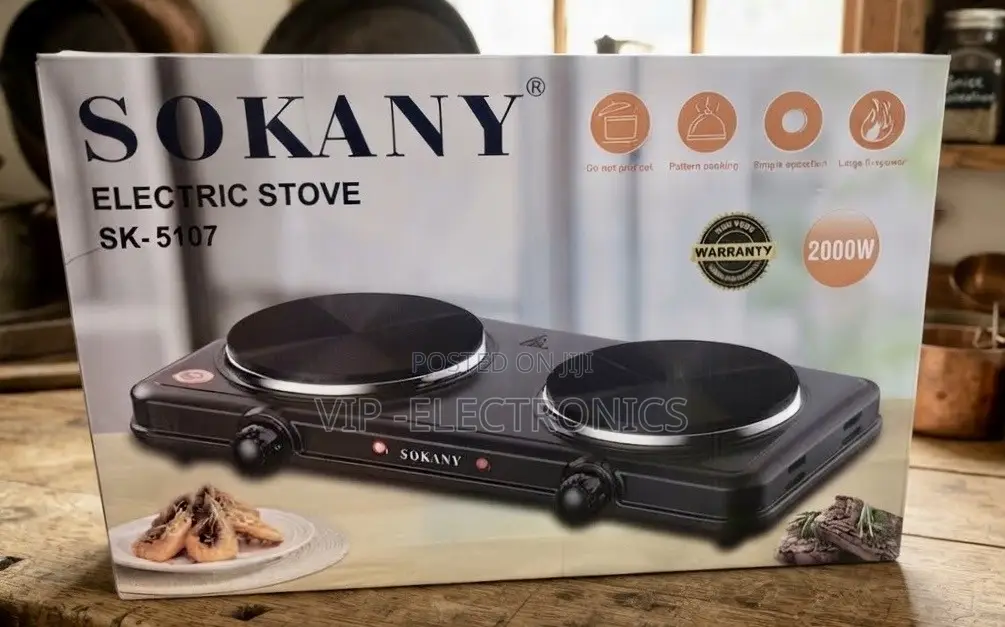 Sokany Ceramic Double Electric Hotplate Stove Portable 2000W Black