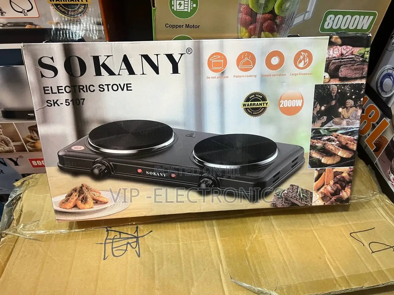 Sokany Ceramic Double Electric Hotplate Stove Portable 2000W Black