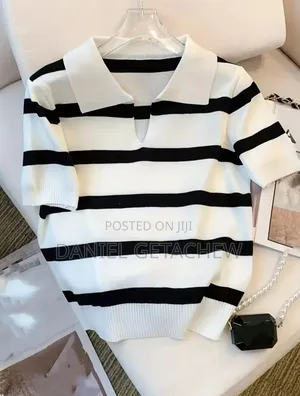 Short-Sleeve, Black-and-White Striped