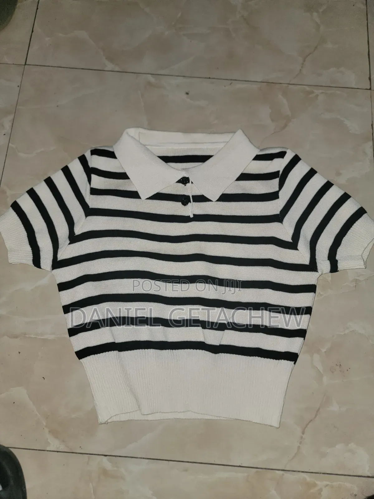 Short-Sleeve, Black-and-White Striped