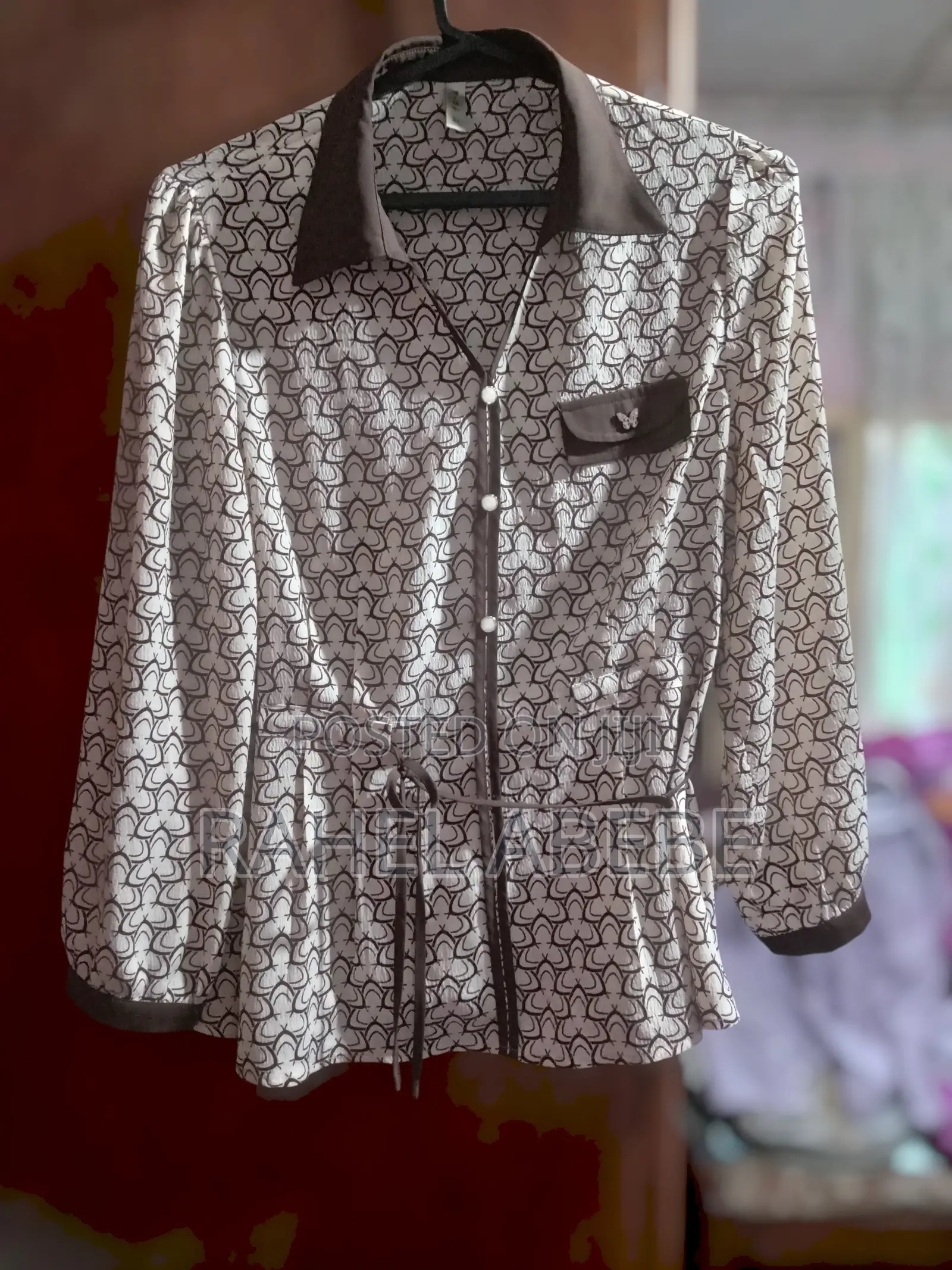 Geometric Print Button-Up Blouse