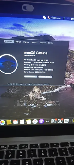 Laptop Apple MacBook Pro 2012 8GB Intel Core i7 HDD 500GB